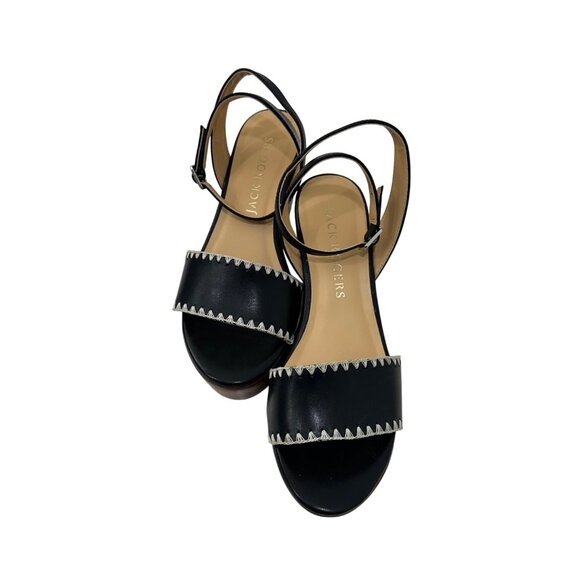 Jack Rogers Women Black Ankle Strap Platform Wedge Sandals SZ 8.5 Flagler Stitch - Picture 11 of 16